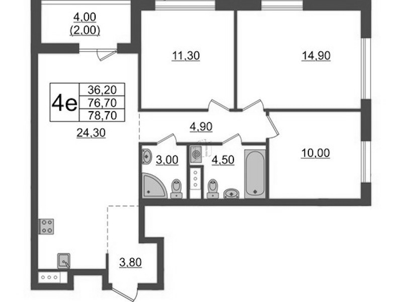 3-комнатная квартира 78.7 м², 5/9 эт., ЖК «А101 Лаголово»
